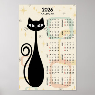 Atomic Retro Schwarze Katze Mid Century 2026 Kalen Poster