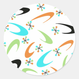Atomic Round Stickers aus der Mitte des Jahrhunder