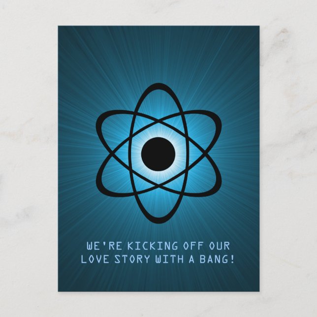 Atomic Save the Date Postcard, blau Ankündigungspostkarte (Vorderseite)