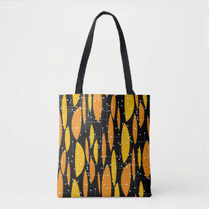 Atomic, schwarz-orange geometrisches Muster.
