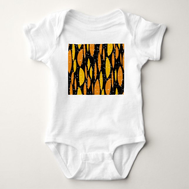 Atomic, schwarz-orange geometrisches Muster. Baby Strampler (Vorderseite)