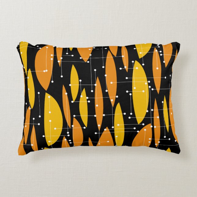 Atomic, schwarz-orange geometrisches Muster. Dekokissen (Vorderseite)