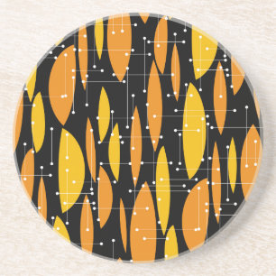 Atomic, schwarz-orange geometrisches Muster. Getränkeuntersetzer