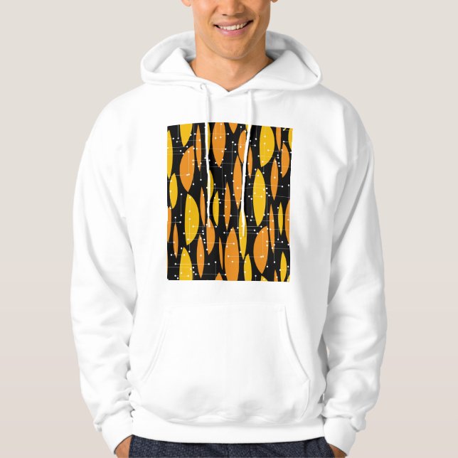 Atomic, schwarz-orange geometrisches Muster. Hoodie (Vorderseite)