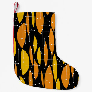 Atomic, schwarz-orange geometrisches Muster. Kleiner Weihnachtsstrumpf