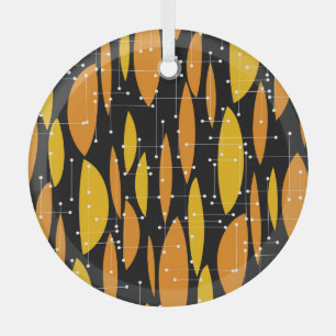 Atomic, schwarz-orange geometrisches Muster. Ornament Aus Glas