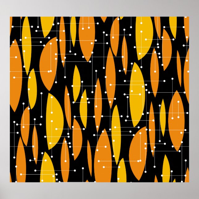 Atomic, schwarz-orange geometrisches Muster. Poster (Vorne)