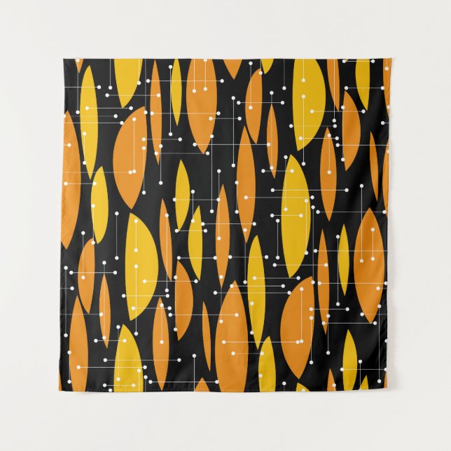 Atomic, schwarz-orange geometrisches Muster. Wandteppich (Vorderseite)
