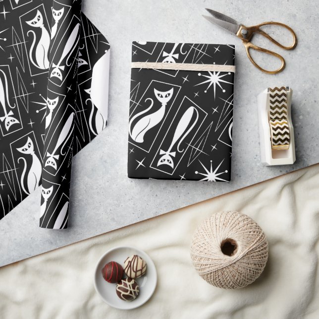 Atomic Star Cat MidCentury Modern Christmas MCM Geschenkpapier (Kunsthandwerk)