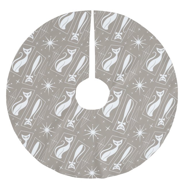 Atomic Star Cat MidCentury Modern Christmas MCM Polyester Weihnachtsbaumdecke (Vorderseite)