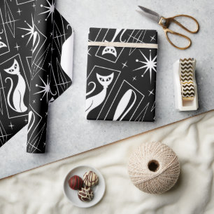 Atomic Star Cat MidCentury Modern Christmas MCM Wr Geschenkpapier