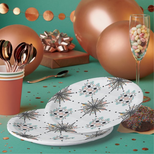 Atomic Starburst Retro Mid Century Modern Pappteller (Multi)