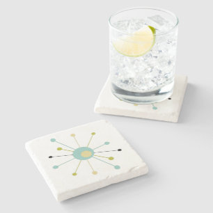 Atomic Sternexplosion Aqua Blue Yellow Mid Mod Steinuntersetzer