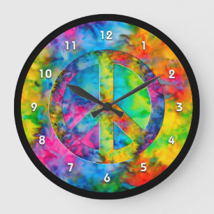 [Atomic Tie-Dye] Rainbow Colors Peace Sign  Große Wanduhr
