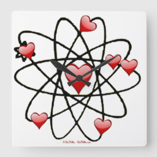 Atomic Valentine Red Hearts Quadratische Wanduhr