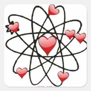 Atomic Valentine Red Hearts Quadratischer Aufkleber