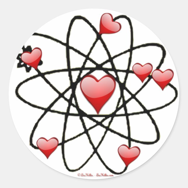 Atomic Valentine Red Hearts Runder Aufkleber (Vorderseite)