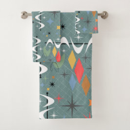 Atomikonische zeitgenössische Muster abstrakt blau Badhandtuch Set