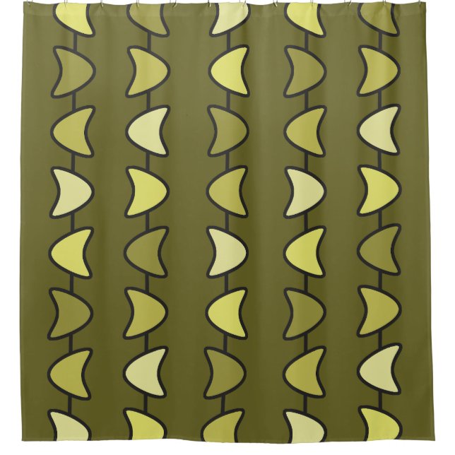 Atomische Ära Boomerangs Olive Green Duschvorhang (Vorderseite)