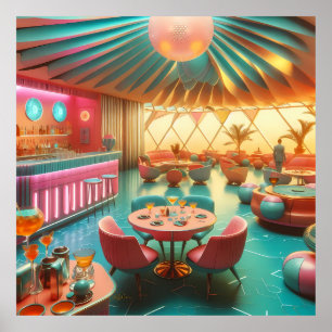 Atomische futuristische Retro-Florida-Lounge Poster