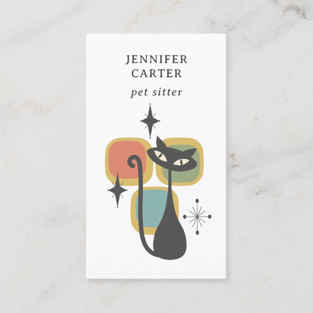 ATOMISCHE KATZE MITTE JAHRHUNDERT PLÄTZE PET SITTE VISITENKARTE (Vorderseite)