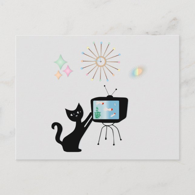 ATOMISCHE KATZE- UND ALTE TV-SET-UMSTÄNDE POSTKARTE (Vorderseite)