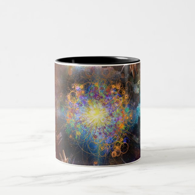 Atomische Raumzeit Zweifarbige Tasse (Mittel)