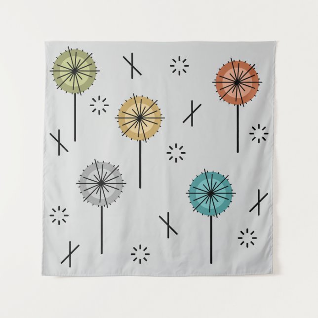 Atomische Retro-Blume mehrfarbig Wandteppich (Vorderseite)