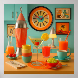 Atomische Retro-Futuristische Martini-Frühstücksba Poster