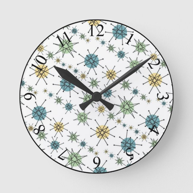 Atomische Sternexplosion des Retro-Hipsters Runde Wanduhr (Vorderseite)