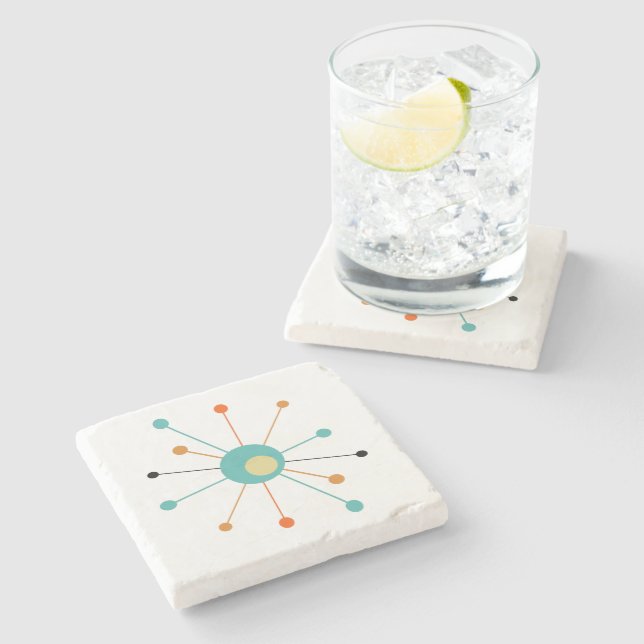 Atomische Sternexplosion Orange Turquoise Mid Mod Steinuntersetzer (Seitenansicht)