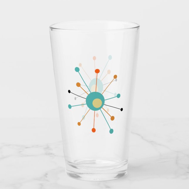 Atomische Sternexplosion Türkis Orange Mitte Jahrh Glas (Vorderseite)