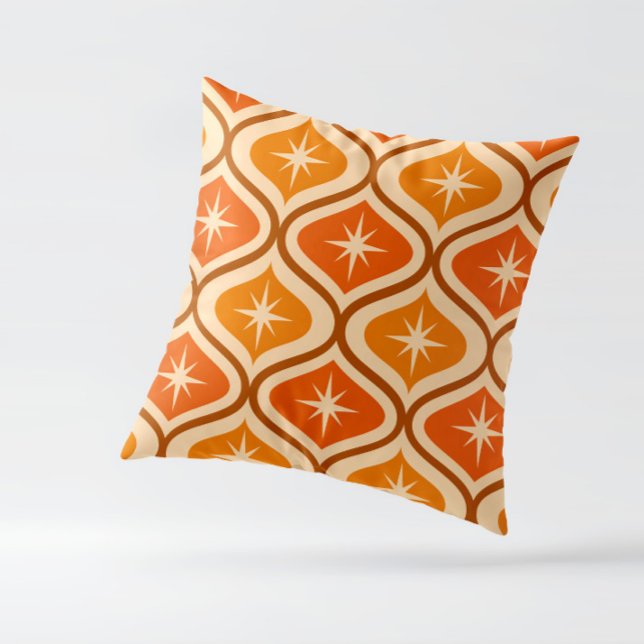 Atomische Sternexplosionen des Mittelalters auf Or Kissen (mid century starbursts on orange and amber ogee throw pillow )