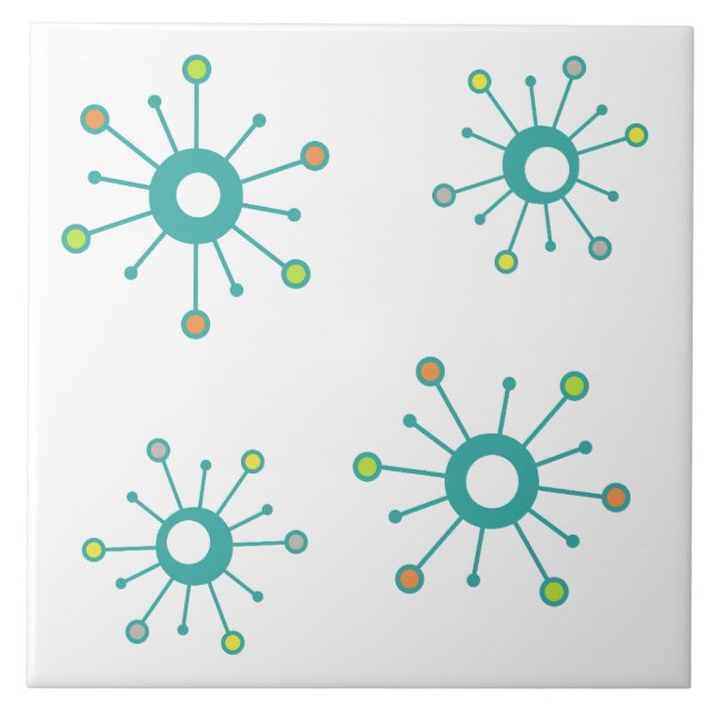 Atomische Sternexplosionen farbenfroh Türkis Fliese (Vorderseite)