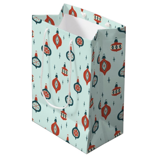 Atomische Weihnachtszeit Mitte des Jahrhunderts Mittlere Geschenktüte (Vorderseite Schrägansicht)