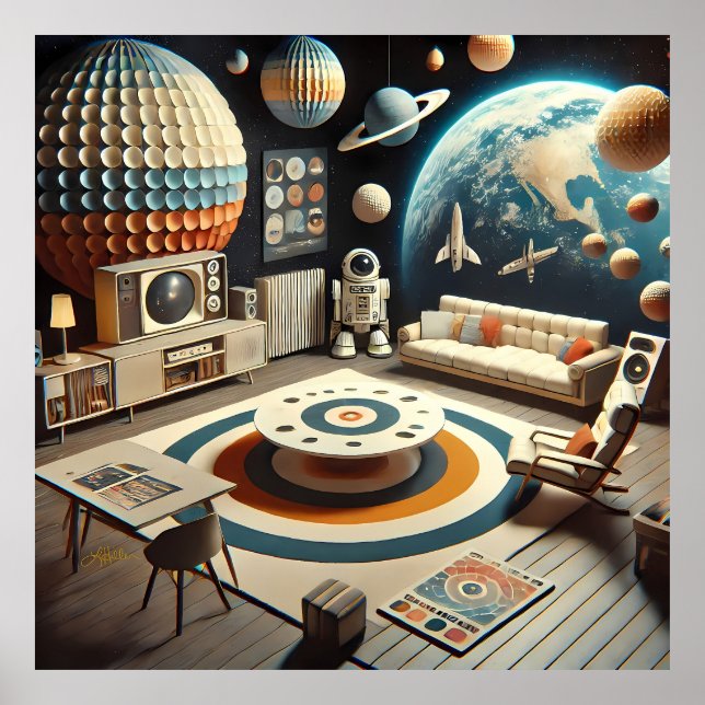 Atomischer futuristischer Weltraum-Kinderzimmer Poster (Vorne)