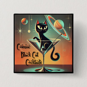 Atomistische futuristische kosmische schwarze Katz Button