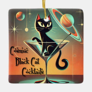 Atomistische futuristische kosmische schwarze Katz Keramikornament