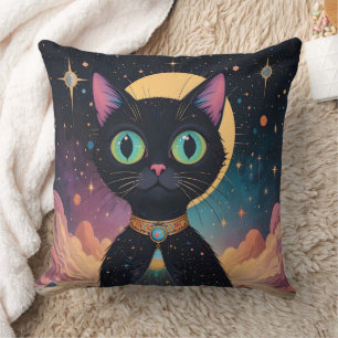 Atomistische futuristische kosmische schwarze Katz Kissen