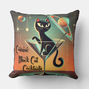 Atomistische futuristische kosmische schwarze Katz Kissen