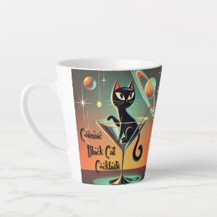 Atomistische futuristische kosmische schwarze Katz Milchtasse