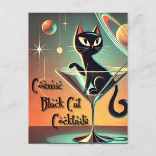 Atomistische futuristische kosmische schwarze Katz Postkarte