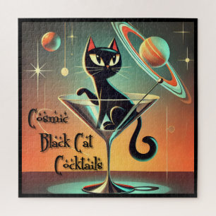 Atomistische futuristische kosmische schwarze Katz Puzzle