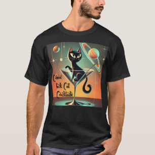 Atomistische futuristische kosmische schwarze Katz T-Shirt