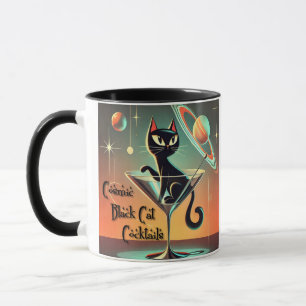Atomistische futuristische kosmische schwarze Katz Tasse