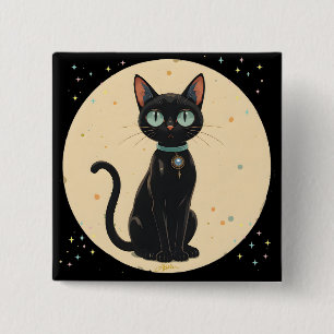 Atomistische futuristische schwarze Katzenmond Button