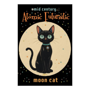 Atomistische futuristische schwarze Katzenmond mit Poster