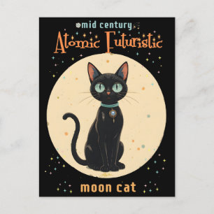 Atomistische futuristische schwarze Katzenmond mit Postkarte