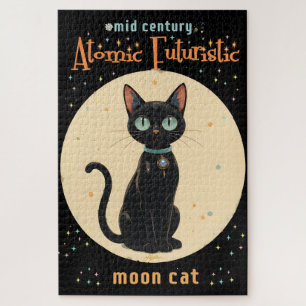 Atomistische futuristische schwarze Katzenmond mit Puzzle