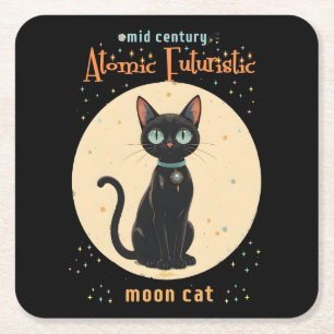 Atomistische futuristische schwarze Katzenmond mit Rechteckiger Pappuntersetzer